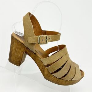 Eric Michael Women's Taupe Suede Platform Slingback Clog Style Sandals Size 40